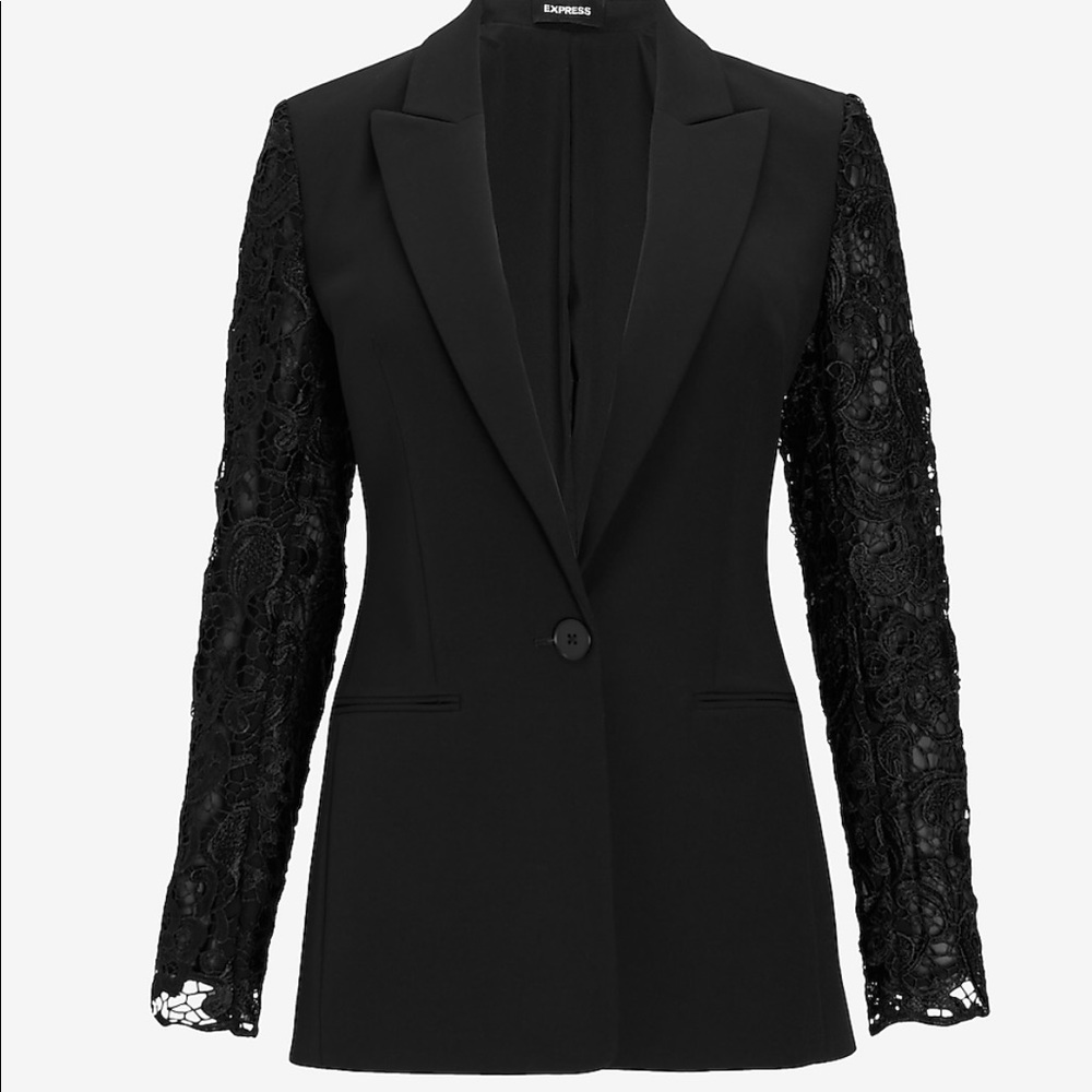 Express supersoft lace sleeve twill blazer